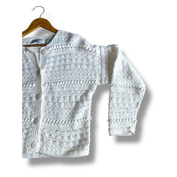 Vintage White Knit Cardigan Button Front Hand Knit Sweater Womens Medium - Picture 4 of 16
